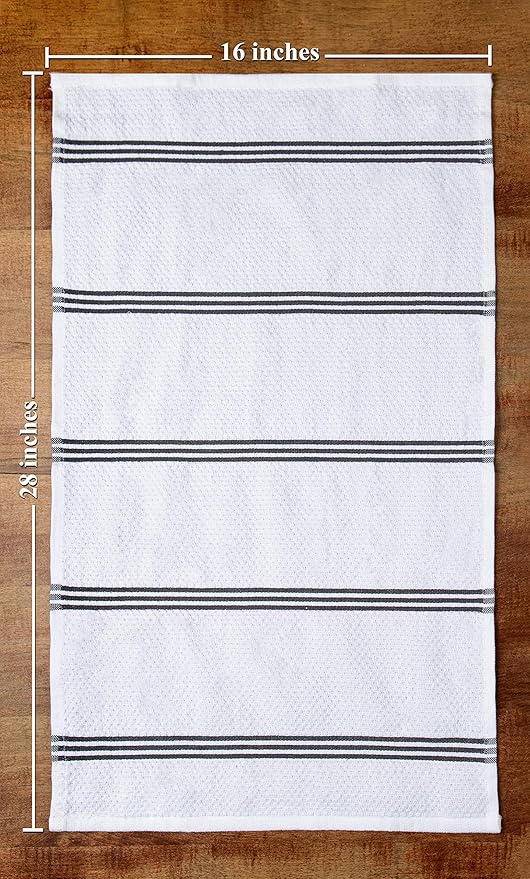 Sticky Toffee Cotton Kitchen Towels Set of 4 – Gray and White Dish Towels 28x16 in, Reusable and Absorbent Tea Towels for Drying or Cleaning, Oeko-Tex Cotton