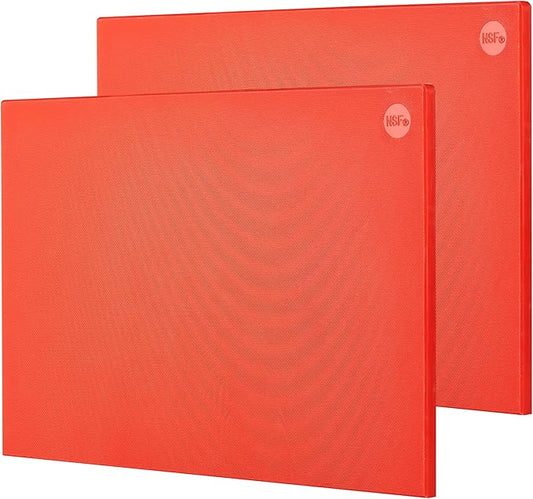 CURTA 2-Pack Red Cutting Boards for Kitchen, 24" x 18" x 0.5" Color Coded Plastic Chopping Board with Anti Slip Surface Dishwasher Safe