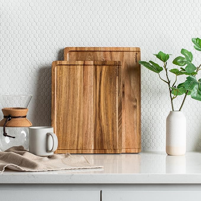SMIRLY Bamboo Cutting Board Set, Chopping Board and Wooden Cutting Boards for Kitchen, Small Wood Cutting Board and butcher block (Acacia Wood, 2 Pack)