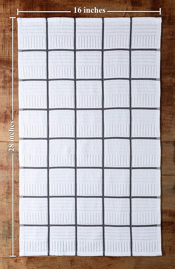 Sticky Toffee Cotton Kitchen Towels Set of 4, Gray and White, 28 x 16 in, Absorbent Reusable Hand and Dish Towels, Tea Towels, Oeko-Tex Certified