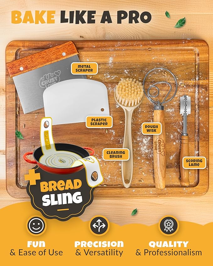 Dutch Oven Bread Baking - 5QT Enamel Bread-Oven - incl Sourdough Bread-Baking Suppliers like Dough Whisk Scoring Lame etc Bread-Dome Cast Iron Bread-Pan with Lid for Sour dough, Bread-making