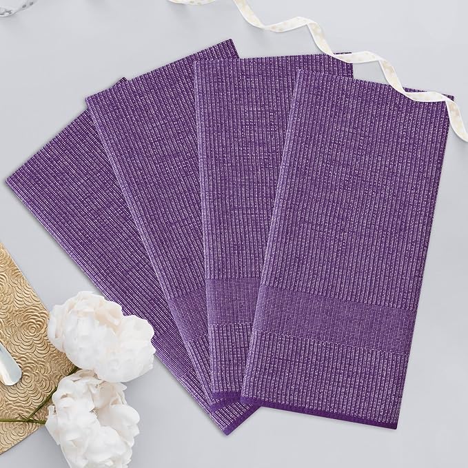 Homaxy Premium Kitchen Towels(18”x 28”, 8 Pack), Large Cotton Kitchen Hand Towels, Flat and Terry Dish Towels, 380 GSM Highly Absorbent Tea Towel Set with Hanging Loop, Purple