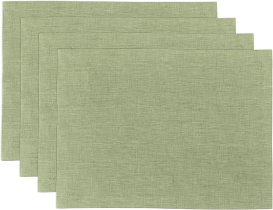 Solino Home Linen Cloth Placemats Set of 4-100% Pure Linen Chambray Olive Placemats 14 x 19 Inch for Fall, Autumn, Thanksgiving, Christmas - Athena