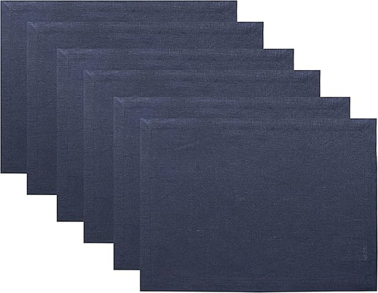 Solino Home Linen Navy Blue Placemats Set of 6-100% Pure Linen Placemats 14 x 19 Inch for Fall, Autumn, Thanksgiving, Christmas, Holiday, Winter - Fete