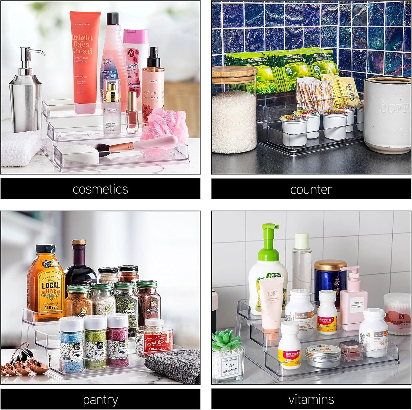 SIMPLEMADE 3-Tier Spice Rack Organizer - Versatile Storage Shelf for Kitchen, Bathroom, Bedroom & Office, Set of 1, Clear