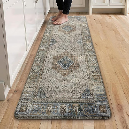 GENIMO Kitchen Mats for Floor, Washable Anti Fatigue Mat for Cushioned, 17.3"x59", Waterproof Kitchen Rugs, Non Slip Foam Comfort Standing Mat Rug for Home, Runner, Sink, Laundry, Brown