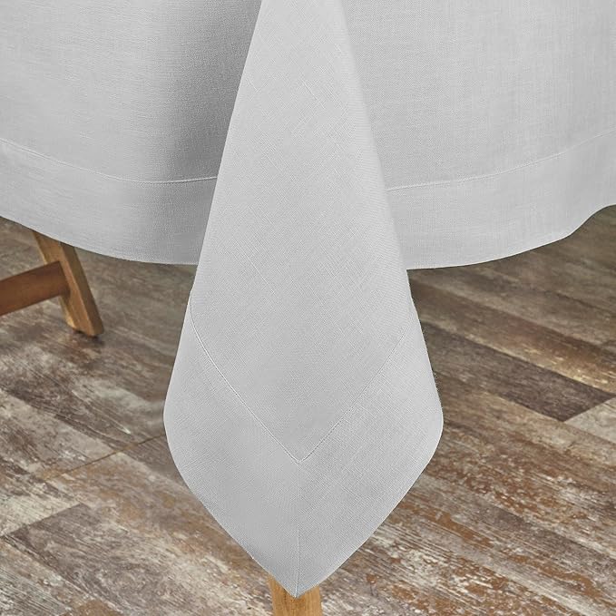 D'Moksha Homes Linen Tablecloth 60 x 108 Inch - 100% Pure Linen Silver Grey Tablecloth for Rectangle Tables - Machine Washable Table Cloth for Fall, Autumn and Halloween