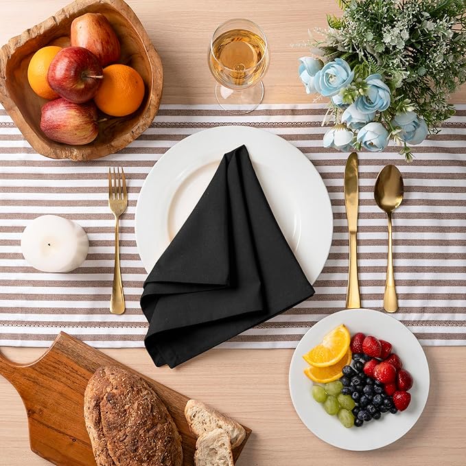 Blue Needles Solid Cloth Napkins Set of 12 Black 100% Cotton Dinner Napkins 18x18 inches - Soft, Reusable, Absorbent & Washable Fall Thanksgiving Linen, Ideal for Events, Parties & Everyday Use
