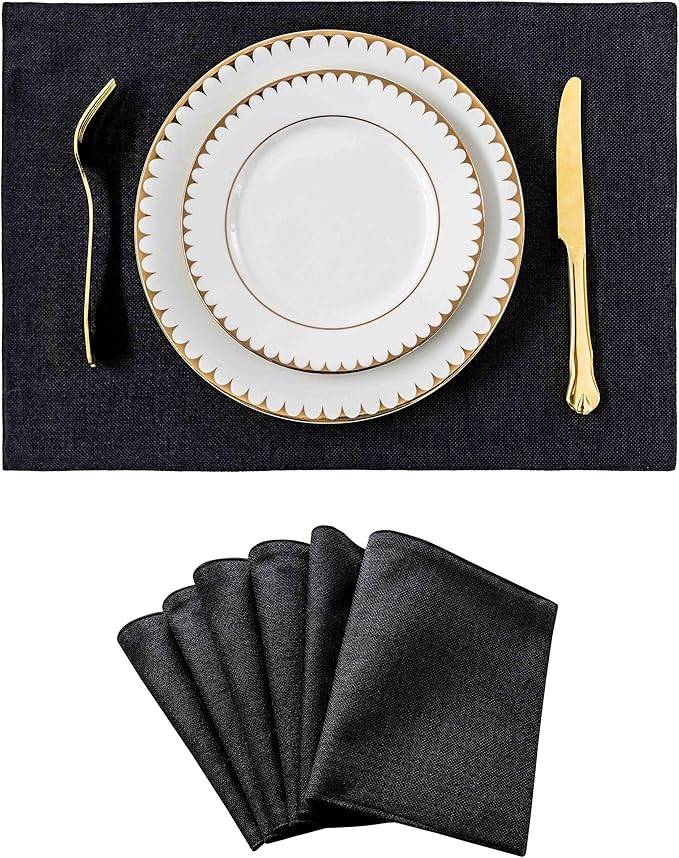 Home Brilliant Black Placemats Set of 6 Heat Resistant Dining Table Fall Place Mats Kitchen Cloth Table Mats, Black