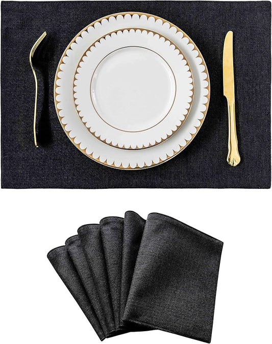 Home Brilliant Black Placemats Set of 6 Heat Resistant Dining Table Fall Place Mats Kitchen Cloth Table Mats, Black