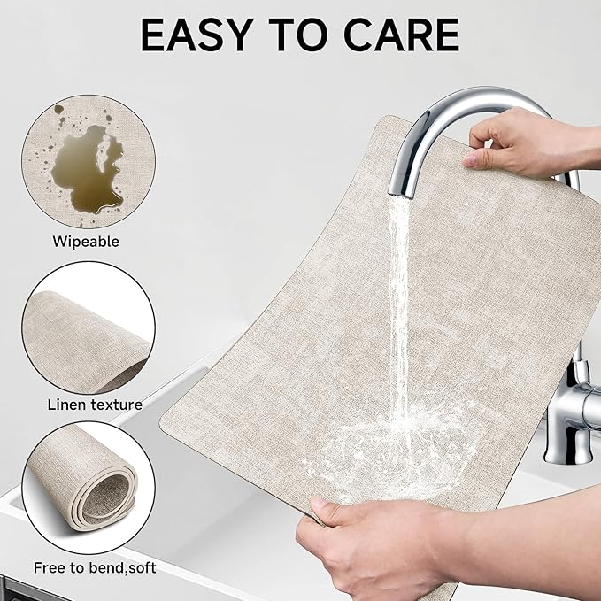 Faux Leather Vinyl Placemats Set of 4 Wipeable Heat Resistant Place Mats 100% Washable - Waterproof - Anti Slip Reversible Table Mats for Kitchen/Dining/Party, 12" x 16.5", Beige