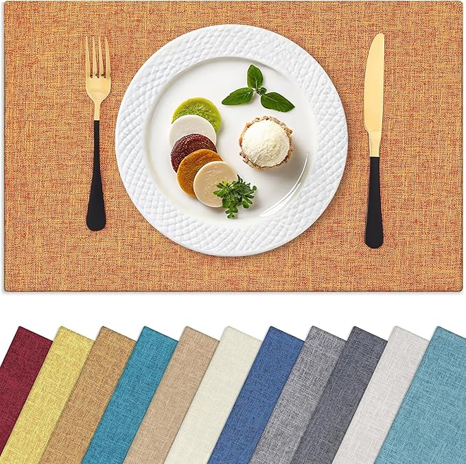 Homaxy Cloths Placemats for Dining Table Set of 4, Heat Resistant Washable Cotton Linen Blend Table Mats, Ideal for Kitchen Party Dining Decoration, 13" x 19", Orange