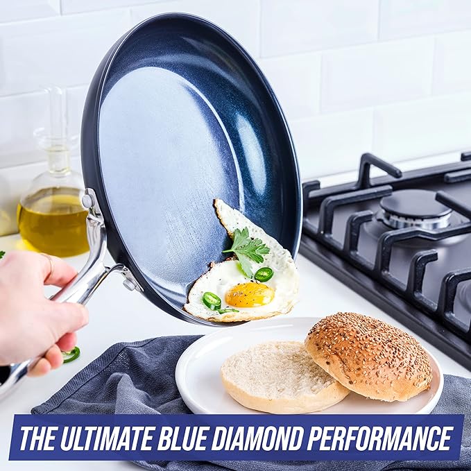 Blue Diamond Cookware Hard Anodized Ceramic Nonstick, 10" Frying Pan Skillet, PFAS-Free, Dishwasher Safe, Oven Safe, Grey