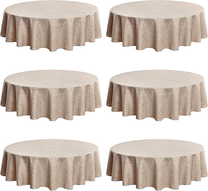 Fitable Faux Linen Round Tablecloths 60 Inches - 6 Pack Neutral Table Clothes Faux Burlap Table Covers for Kitchen, Dining Room, Party, Farmhouse, Outdoor (Great for 20"-48" Round Tables, Nature)