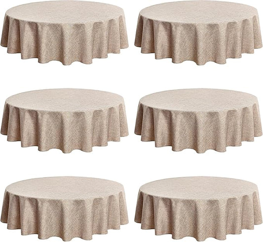 Fitable Faux Linen Round Tablecloths 90 Inch, 6 Pack - Fabric Textured Table Clothes for Round Folding Tables, Washable Neutral Table Covers for Wedding, Party, Banquet, Birthday, Nature Color