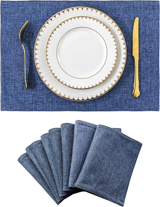 Home Brilliant Set of 8 Placemats Blue Placemats Heat Resistant Dining Table Place Mats Kitchen Table Mats, Navy Blue