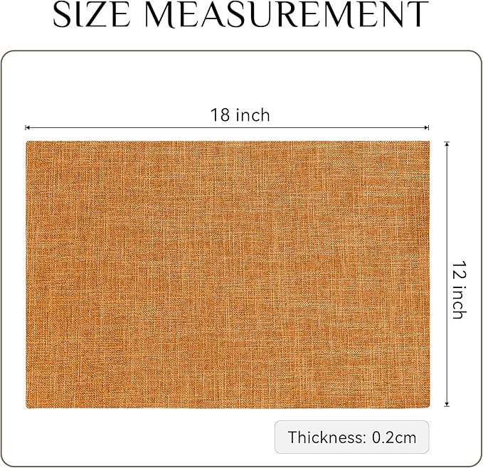 Softalker Faux Linen Placemats Set of 12-12 x 18 Inch, Heat Resistant Double Layered Durable Burlap Farmhouse Place Mats, Non-Slip Washable Rustic Table Mats for Dining, Kitchen, Party（Orange