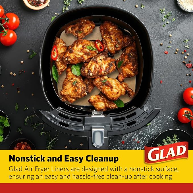Glad Air Fryer Liners, Nonstick and Heat Resistant, Food Grade Material, Suitable for Round and Square Air Fryers, Air Fryer Accessories, 9” x 9” - 100 Count