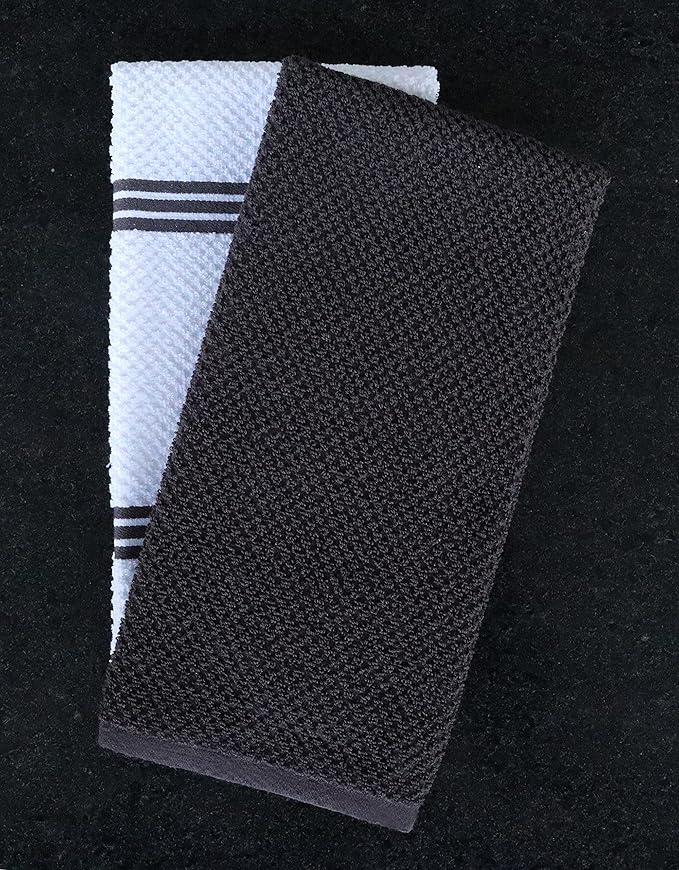 AMOUR INFINI Kitchen Towels Pack of 4 - Absorbent, Quick Drying Premium Cotton Tea Towel - Kitchen Linens 16x28 Inch Dish Towels with Hanging Loop (D.Grey)