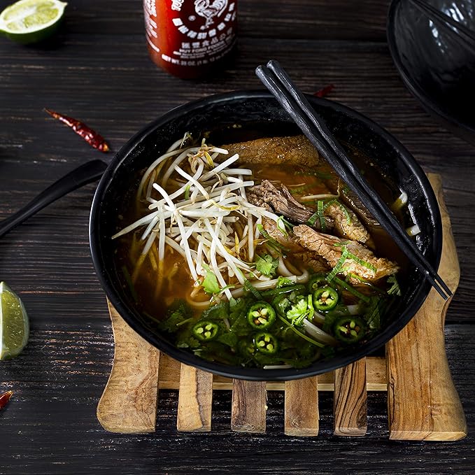 Ramen Bowl and Spoon Set with Chopsticks - Large Pho Bowls and Spoons Set Unbreakable Japanese Melamine Ramen Bowl - 6 Piece Matte Black Asian Ramen Noodle and Soup Bowls - 54 Ounce