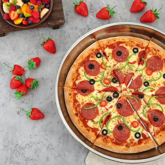 3 Pcs Deep Pizza Pans, 16" Stainless Steel Pizza Tray for Oven Reusable Round Kitchen Baking Cooking Pan Home Restaurant Safe Bakeware for Serving Displaying Cookie Cakes Pies, Dishwasher Safe
