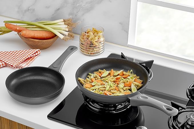 SAFLON Titanium Nonstick 8-Inch and 9.5-Inch Fry Pan Set 4mm Forged Aluminum with PFOA Free Scratch-Resistant Coating from England, Dishwasher Safe