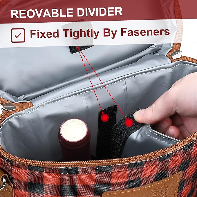 Tirrinia 2 Bottle Wine Gift Tote Carrier - Leakproof & Insulated Padded Versatile Cooler Bag for Travel, BYOB Restaurant, Tasting, Party, Dinner - Gift for Lovers, Red Checker