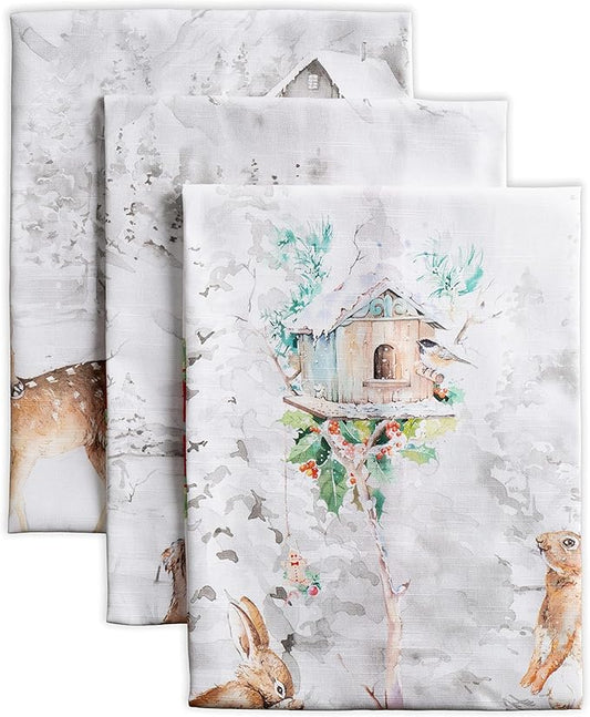 Maison d' Hermine Kitchen Towels Set of 3 100% Cotton 20" x 27.5" Reusable Cloth Tea Dish Towels Absorbent with Hanging Loop for Kitchen Dining Thanksgiving Christmas Decorations (Christmas Tradition)