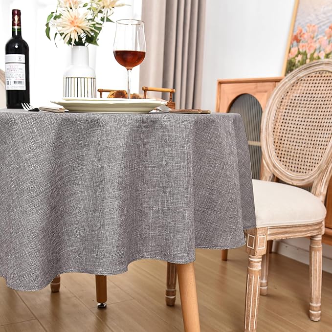 Fitable Linen Textured Tablecloths 60 Inches Round - 2 Pack Faux Burlap Table Clothes for Kitchen, Dining Room, Party, Farmhouse, Outdoor (Great for 20"-48" Round Tables, Stone)