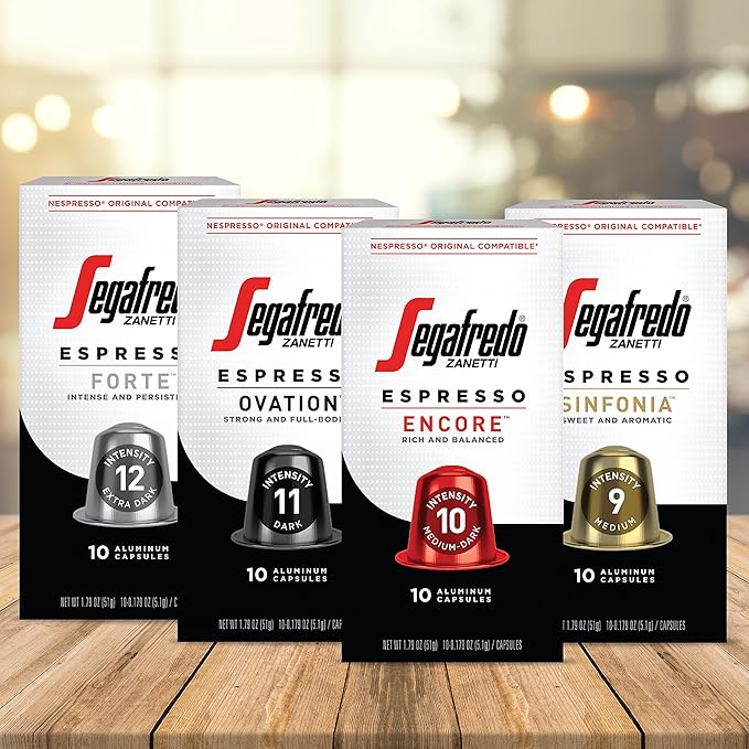 Segafredo Zanetti Espresso Capsules – Aluminum Pods for Nespresso Original Machines – Medium-Dark Roast Premium Espresso with a Rich Aroma – Balanced, Intensity 10 – Encore, 10 Count