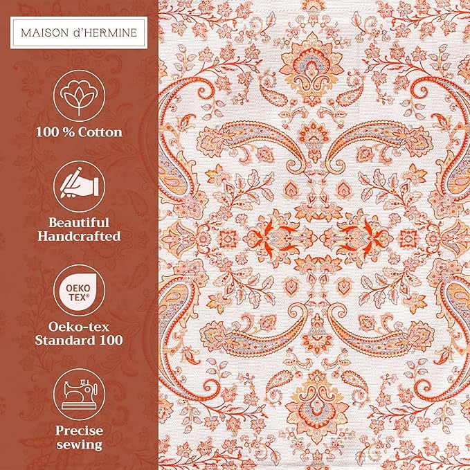 Maison d' Hermine Placemats Set of 4 100% Cotton Washable Cloth Place Mats, Reusable Table Mats for Thanksgiving Christmas Decorations Kitchen Dining Party Wedding Restaurant (Cachemire, 13" x 19")