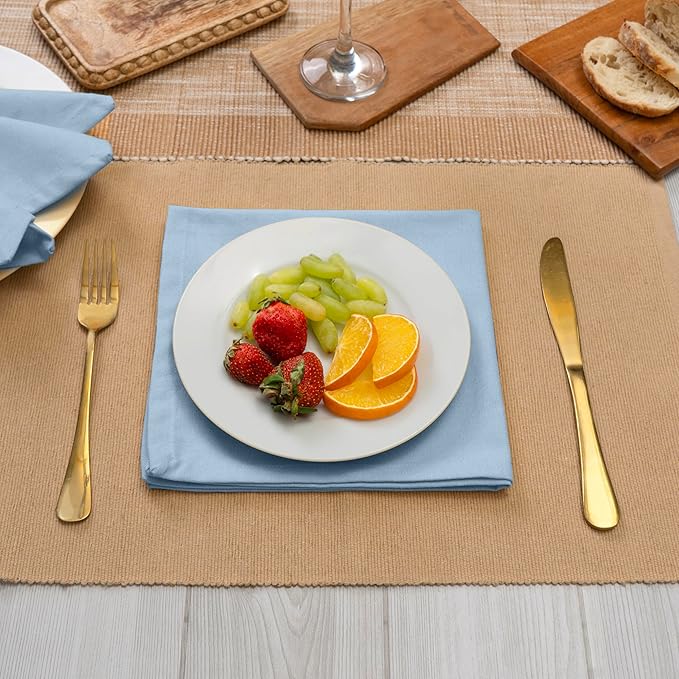 Blue Needles Solid Cloth Napkins Set of 6 Ice Blue 100% Cotton Dinner Napkins 18x18 inches - Soft, Reusable, Absorbent & Washable Fall Thanksgiving Linen, Ideal for Events, Parties & Everyday Use