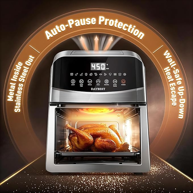 6QT Air Fryer, 2-3 Servings, 12-in-1 Dual Heats Stainless Steel & Full Metal Housing, Deep Basket with PFAS & PTFE-Free Premium Ceramic Coating, 1700W, DAYBEST Dishwasher Safe Kits (Stainless Steel)