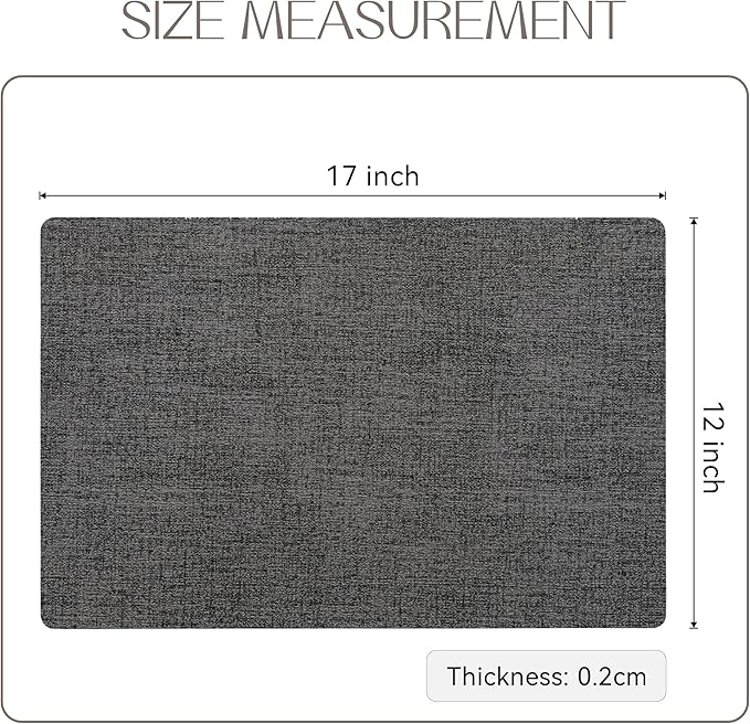 Romanstile Vinyl Placemats Set of 12-12 X 18 Inch - Heat Resistant Place Mats 100% Waterproof Oilproof Wipeable Reversible Faux Leather Table Mats for Kitchen/Dining/Party/Outdoor, Dark Grey