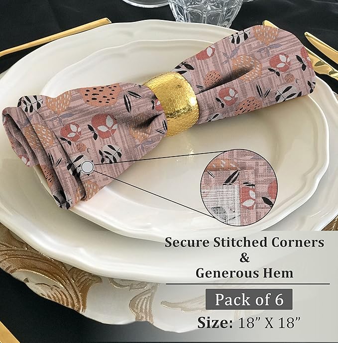 RUVANTI Cloth Napkins Set of 6 Cotton 100%, 18x18 Inches Napkins Cloth Washable, Soft, Absorbent. Cotton Napkins for Parties, Christmas, Thanksgiving, Weddings, Dinner Napkins Cloth - Dusty Palette