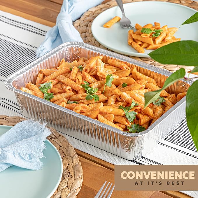 PLASTICPRO 25 Pack Aluminum Pans 9'' x 13" Disposable Pans with Covers Heavy Duty 10 lb Foil Pans for Baking and Cooking