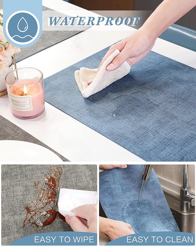 SUEH DESIGN Leather Placemats Set of 6 Reversible Table Mats Heat Resistant Waterproof No-Slip Place Mats for Dining Table Kitchen Parties