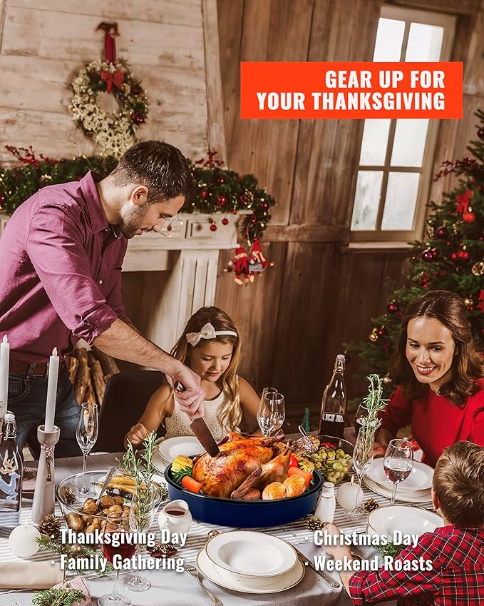 Enamel Baking Pans Set Round Roasting Dish 4-Pack 9/10/12/14 Inch Non Stick Large Bakeware for Cake Bread Pie Pizza Turkey Steak, Non-Toxic Carbon Steel Oven Dishwasher Safe Thanksgiving Cookware