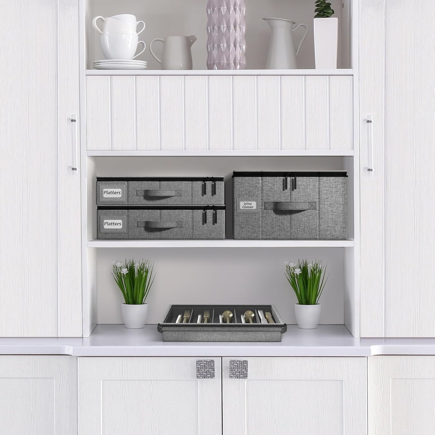 Sorbus China Storage Containers – Dinnerware Organizer for Platter Storage with Lid (Holds Service for 12) with Felt Protectors – 17" x 13" x 4" – 2 Pack