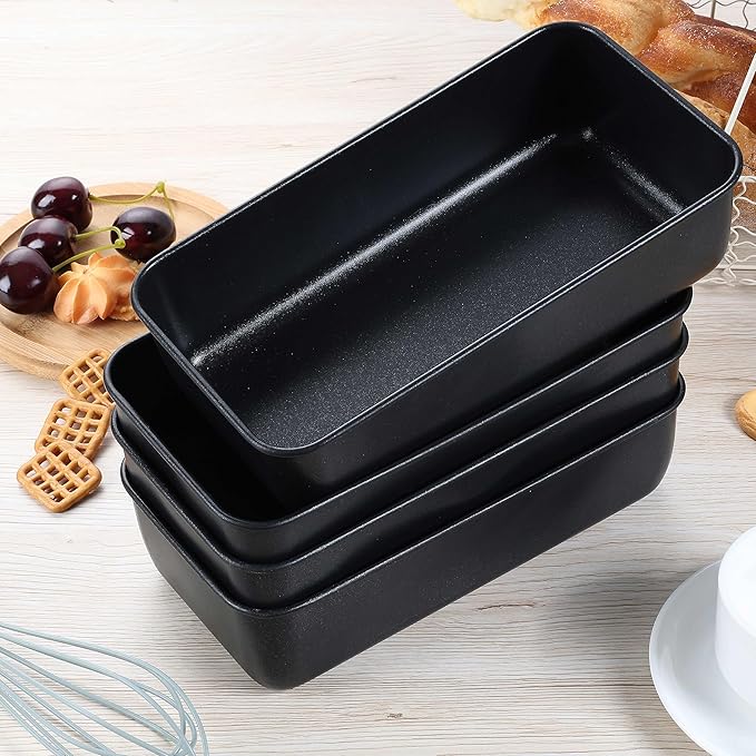 Herogo Non-Stick Loaf Pan Set of 4, Stainless Steel Rectangle Bread Loaf Pans for Baking Meatloaf Brownie Lasagna, 9 x 5 Inch Black Meatloaf Bakeware for Homemade Bread, Oven Safe