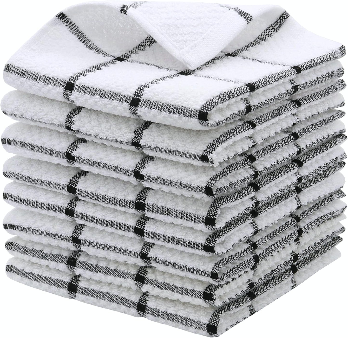 Cotton Dish Towels for Kitchen, Terry Dish Cloths for Washing Dishes, 12 x 12 Inches, Light and Soft, Quick Drying Dish Rags for Cleaning, 8pc/Set (Black)