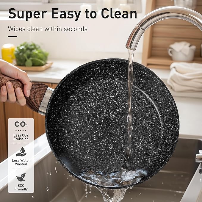 DishDelight 15 Piece Pots and Pans Set Non Stick, Induction Nonstick Kitchen Cookware Sets, Nonstick Induction Cookware with Frying Pans and Saucepan Set, Non-toxic Kitchen Cooking Set, Black