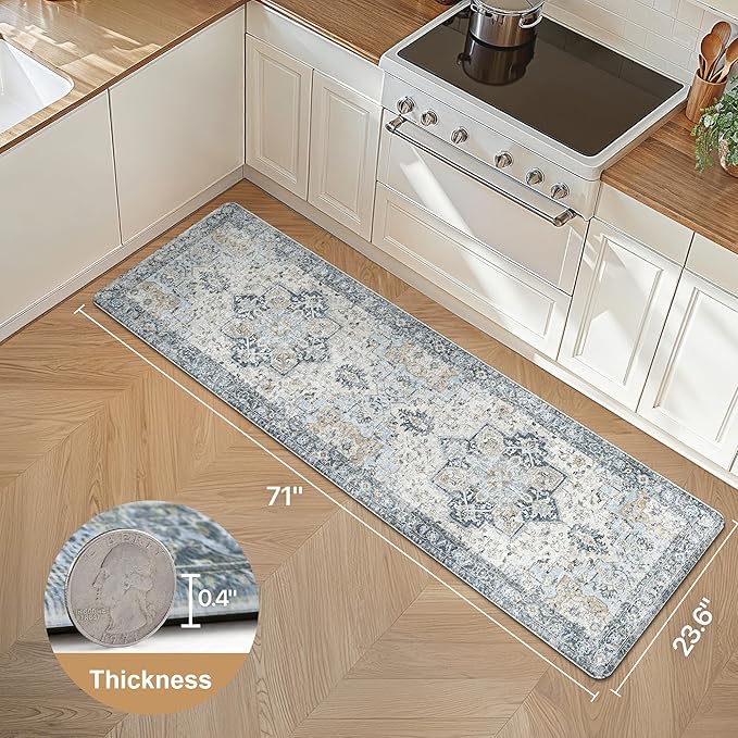 GENIMO Kitchen Mats for Floor, Washable Anti Fatigue Mat for Cushioned, 23.6"x71", Waterproof Kitchen Rugs, Non Slip Comfort Standing Mat Rug for Home, Sink, Laundry, Light Blue