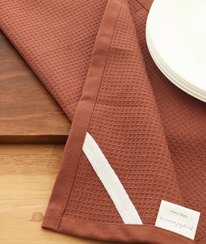 PurpleEssences Rust Waffle Weave Kitchen Towel, 100% Cotton 15x25 Inches, with Hanging Loop Soft Absorbent Quick Drying Dish Cloth, Tea and Hand Towels, 6 Pack - Christmas Holiday Winter - Rust