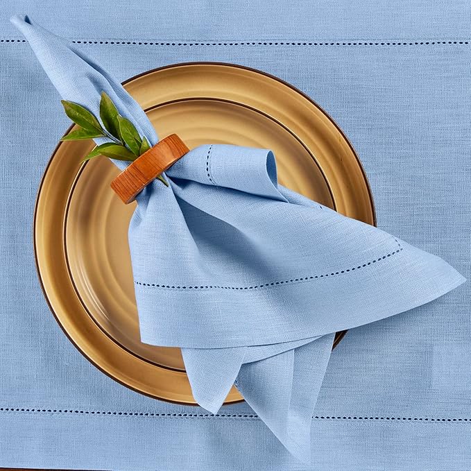 Solino Home Linen Cloth Napkins Set of 4-100% Pure Linen Cornflower Blue Dinner Napkins 20 x 20 Inch - Classic Hemstitch, Handcrafted and Machine Washable - Christmas, Holiday