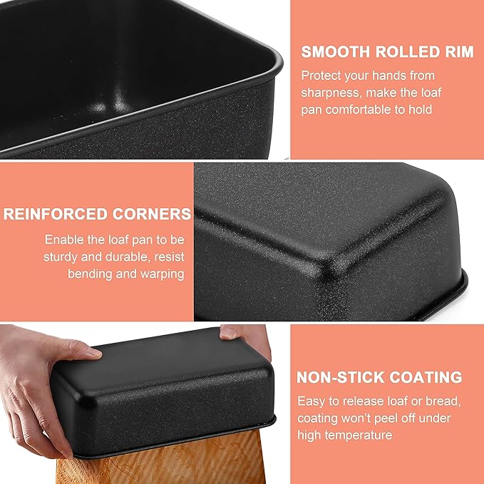 Herogo Non-Stick Loaf Pan, 9 x 5 Inch Stainless Steel Meatloaf Baking Pan for Baking Bread Meatloaf Brownie Lasagna, Black Rectangle Loaf Bakeware for Homemade Bread, Oven Safe