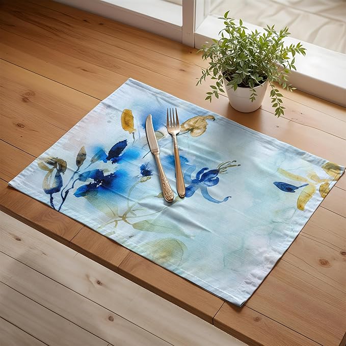 Maison d' Hermine Placemats Set of 4 100% Cotton Washable Cloth Place Mats, Reusable Table Mats for Kitchen Dining Decoration, Party, Wedding, Restaurant Spring/Summer (Lazy Summer Days, 13" x 19")
