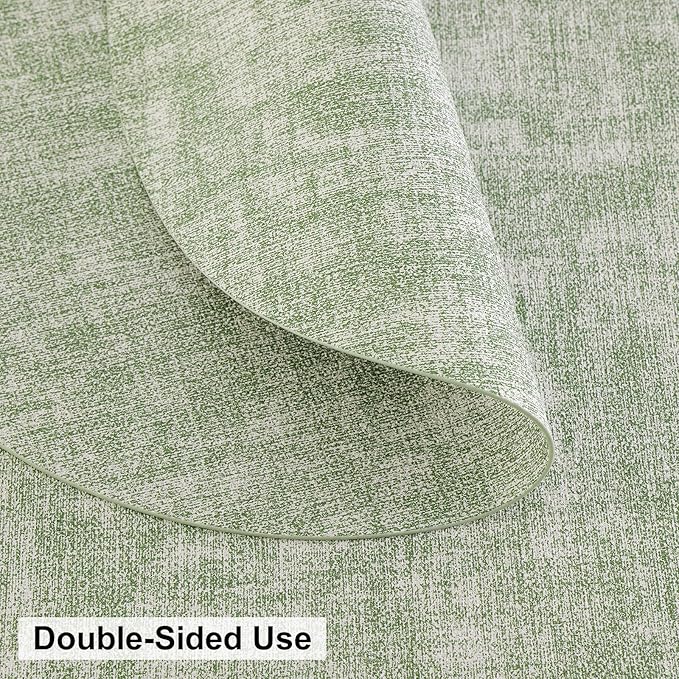 homing Round Faux Leather Placemat and Coaster 4 Packs, Washable Heat Resistant Dining Place Mats, Wipeable Double-Sided Table Mats for Indoor and Outdoor, Diameter 13 and 3.93 inch, Light Green