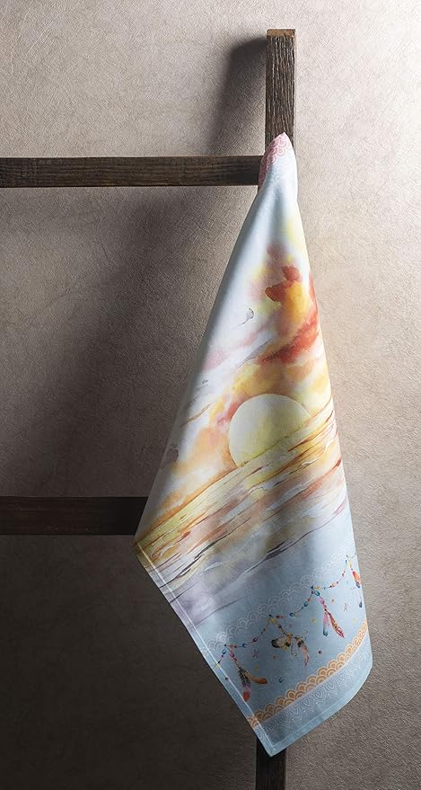 Maison d' Hermine Kitchen Towels Set of 3 100% Cotton 27.50" x 20" Reusable Cloth Tea Dish Towels Absorbent with Hanging Loop for Kitchen, Home, Dining, Cocktail Parties Spring/Summer (Ibiza - Blue)