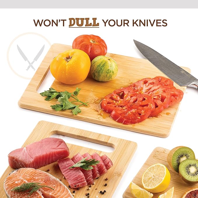 Bamboo Cutting Board Set of 4 - Wooden Cutting Boards for Kitchen with Juice Groove - Large Butcher Block, Cheese Board & Charcuterie Board for Meat, Vegetables, and Cheese - Great Kitchen Gift